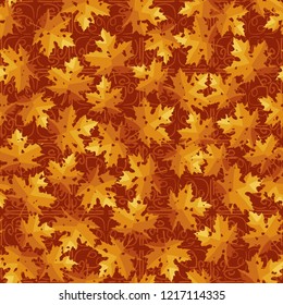 Seamless pattern. Maple leaves. Camouflage. Lace background. Editable.