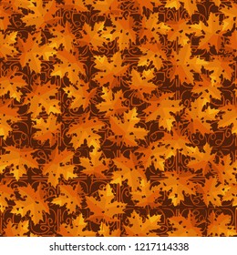 Seamless pattern. Maple leaves. Camouflage. Lace background. Editable.