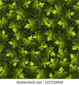 Seamless pattern. Maple leaves. Camouflage. Lace background. Editable.
