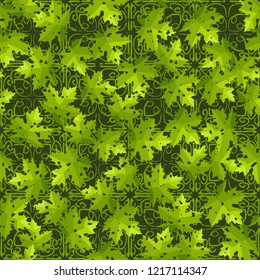 Seamless pattern. Maple leaves. Camouflage. Lace background. Editable.