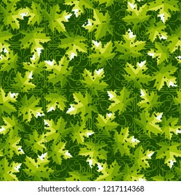 Seamless pattern. Maple leaves. Camouflage. Lace background. Editable.