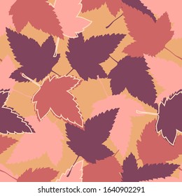 Seamless pattern with maple leaves. Fabric texture. Design element. Fall season. Autumn leaves. Design for fabric, textile print, wrapping paper. Vector illustration
