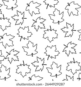 Seamless pattern with maple leaves in line art style. leaves texture.  floral nature wallpaper