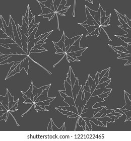 Seamless pattern with maple leaves in monochrome colors