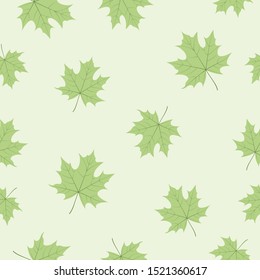 The seamless pattern with maple leaves is on the green background.