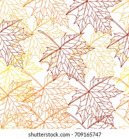 Seamless pattern with  maple leaves. Maple leaves on white background. Red, orange, yellow leaves. Vector colorful background on white.