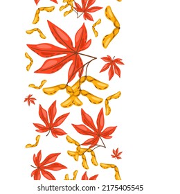 Seamless pattern of maple leaves with seeds. Image of autumn plant.