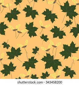 Seamless pattern of maple leaves and seeds. Vector illustration 