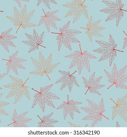 Seamless pattern with maple leaves. Warm colors. Autumn template. Plain endless background with leaves. For wallpaper or printing on fabric.