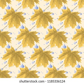 Seamless pattern with maple leaves in watercolors