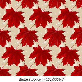 Seamless pattern with maple leaves in watercolors