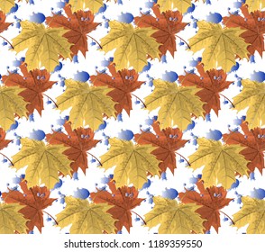 Seamless pattern with maple leaves in watercolors