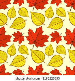 Seamless pattern with maple and linden autumn leaves. Vector illustration.
