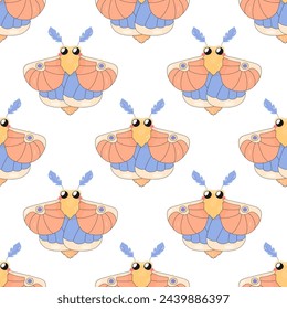 Seamless pattern, maple moth, butterfly. cartoon baby. on white background for fabric, wrapping paper