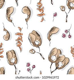Seamless pattern with maple seeds and fern
