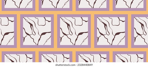 Seamless pattern of marble tiles. Lavender colors. Vector geometric illustration with abstract elements.