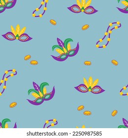 Seamless pattern Mardi Gras carnival. Design for fabric, textile, wallpaper, packaging.	