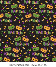 Seamless Pattern of Mardi Gras with Masks and Beads- Mardi Gras Background Vector Illustration