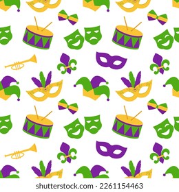 Seamless pattern Mardi Gras symbol vector illustration
