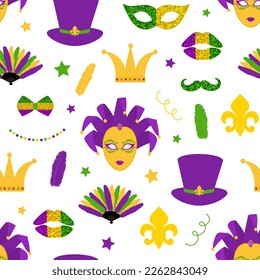 Seamless pattern Mardi Gras symbol vector illustration