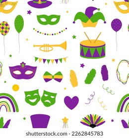 Seamless pattern Mardi Gras symbol vector illustration