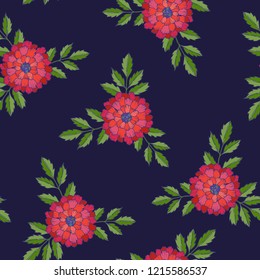 Seamless pattern with  marigold flowers and leaves for fabric, textile, wrapping paper, card, invitation, wallpaper, web design, background. 