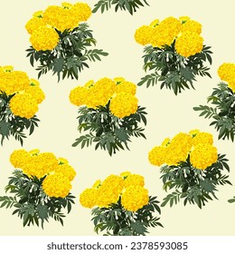A seamless pattern of Marigold plants with flowers. marigold background. vector illustration.