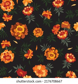 seamless pattern with marigolds, vector design for paper, fabric and other surface