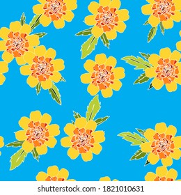 Seamless pattern with marigolds. Vector illustration.