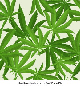 Seamless pattern with marijuana hemp leaves. Vector illustration.