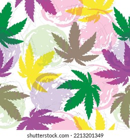 Seamless Pattern With Marijuana Leaf. Hand Drawn Design Element Cannabis. 