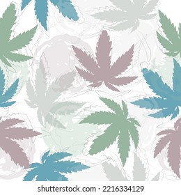 Seamless Pattern With Marijuana Leaf. Hand Drawn Design Element Cannabis. 