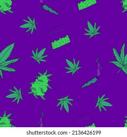 Patrón sin foco con hojas de marihuana y cigarrillo, ilustración vectorial plana. Para impresiones de camisetas y otros usos.