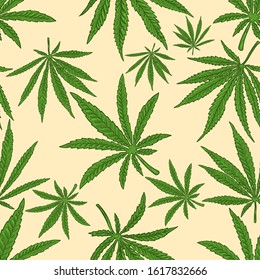 Seamless pattern with marijuana leaves. Design element for poster, card, banner, sign. Vector illustration