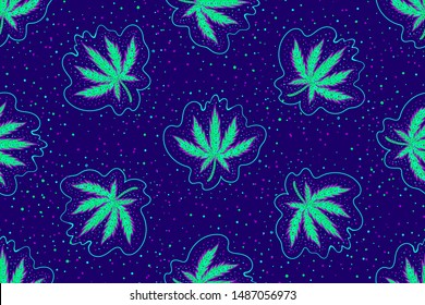 seamless pattern with marijuana leaves, psy art