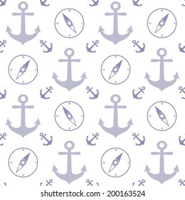 Seamless pattern with marine anchor and wind rose symbols