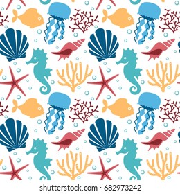 Seamless pattern with marine animals.