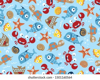 seamless pattern of marine animals cartoon, sea life elements illustration