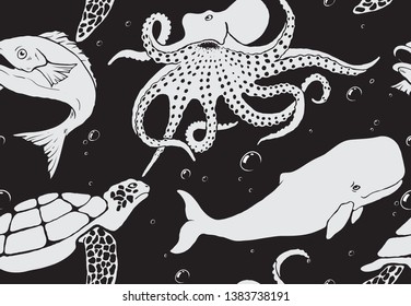 Seamless pattern with marine animals.Prints design. Vector image