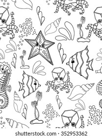 Seamless pattern. Marine Drawings. Vector Illustrations Robot Inhabitants of the Underwater World. Steampunk animal
