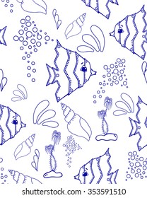 Seamless pattern. Marine Drawings. Vector Illustrations Robot Inhabitants of the Underwater World. Steampunk animal