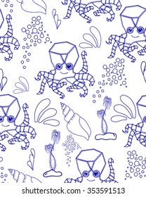 Seamless pattern. Marine Drawings. Vector Illustrations Robot Inhabitants of the Underwater World. Steampunk animal