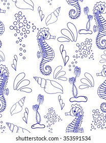 Seamless pattern. Marine Drawings. Vector Illustrations Robot Inhabitants of the Underwater World. Steampunk animal