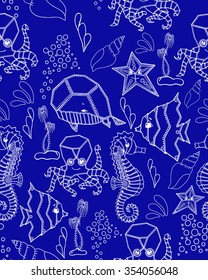 Seamless pattern. Marine Drawings. Vector Illustrations Robot Inhabitants of the Underwater World. Steampunk animal