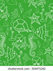 Seamless pattern. Marine Drawings. Vector Illustrations Robot Inhabitants of the Underwater World. Steampunk animal