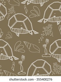 Seamless pattern. Marine Drawings. Vector Illustrations Robot Inhabitants of the Underwater World. Steampunk animal