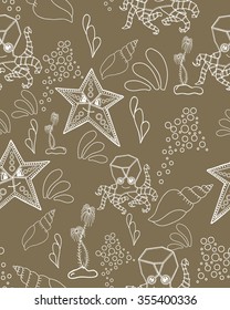 Seamless pattern. Marine Drawings. Vector Illustrations Robot Inhabitants of the Underwater World. Steampunk animal
