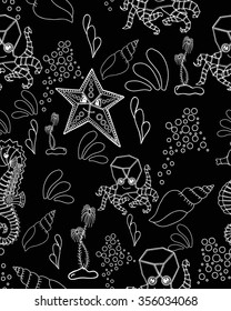 Seamless pattern. Marine Drawings. Vector Illustrations Robot Inhabitants of the Underwater World. Steampunk animal