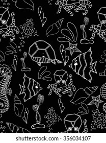 Seamless pattern. Marine Drawings. Vector Illustrations Robot Inhabitants of the Underwater World. Steampunk animal