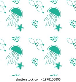 Seamless pattern with marine elements. Vector marine backgraund. 
